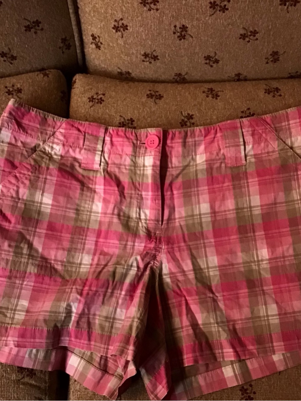 New York & Company Pink and Tan Plaid Bermuda Shorts